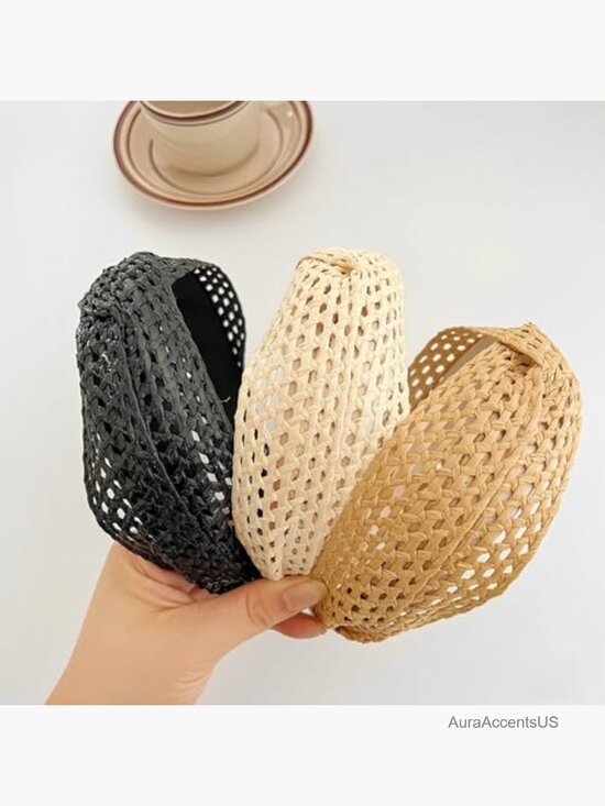 Boho Rattan Woven Wide Headbands Stretch Hair Band Womens Fashion main image 2